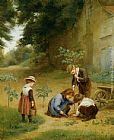 Edouard Frere Canvas Paintings - Les Jeunes Jardiniers